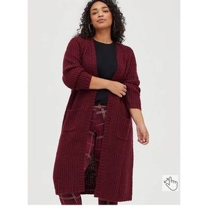 TORRID Raglan Duster Cardigan - Chunky Knit Wine Color. Plus Size 3XL